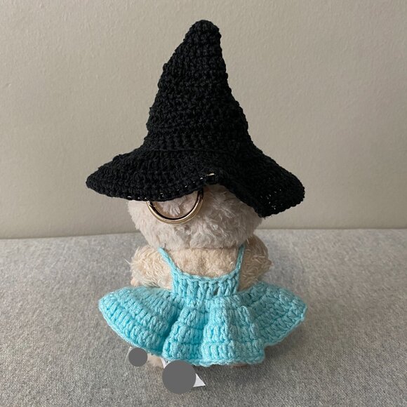 Handmade Crochet Halloween Blue Black Witch Outfit for 17cm Doll 2-Piece Set - Picture 3 of 7